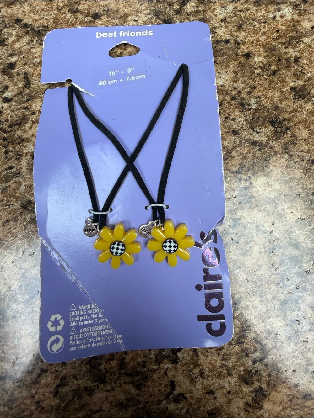 Y2K Claire’s BFF Best Friends Daisy Necklace Set Yellow Checkerboard NWT